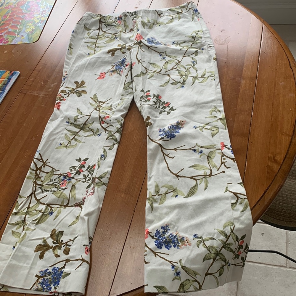 ZARA flower print pants M stretchy spring cotton.